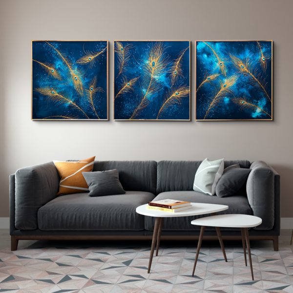 3d handmade peacock feather wall art painting for home wall decoration