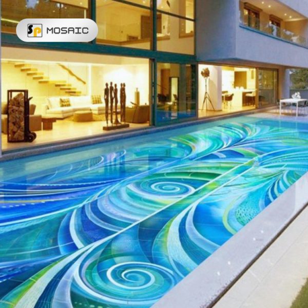 custom design blue crystal glass flower art design pool mosaic tile villa swimming pool tile mosaic