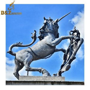 Chinese factory hand made high quality best price bronze unicorn with shield sculpture