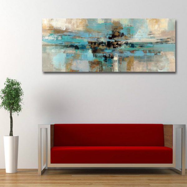 Teal Blue Abstract Art Painting Modern Living Room Wall Decor