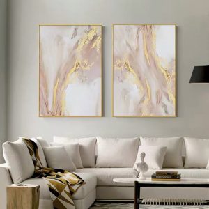 Modern Simplicity Handmade Abstract Painting Golden Foil Pink Living Room Wall Art