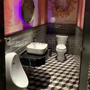JS M23027 Hexagonal Ceramic Tile 3D Effect Bathroom Floor Tiles Design Modern Home Decor