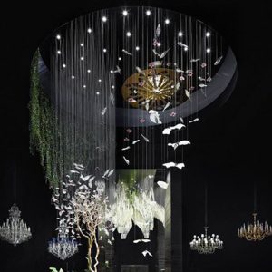 Contemporary hotel decoration glass and stainless steel luxury ceiling birdcage chandelier
