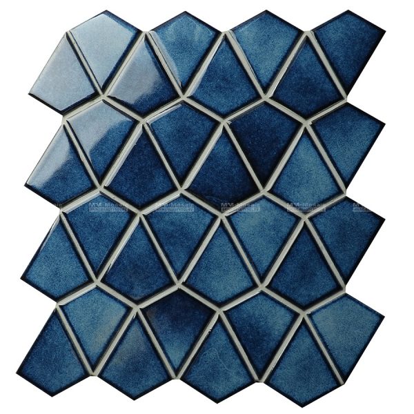 2020 New Trend Classic Blue Crystal Glazed Porcelain Irregular Diamond Shape Wall Mosaic Tiles For Bathroom Shower Renovation