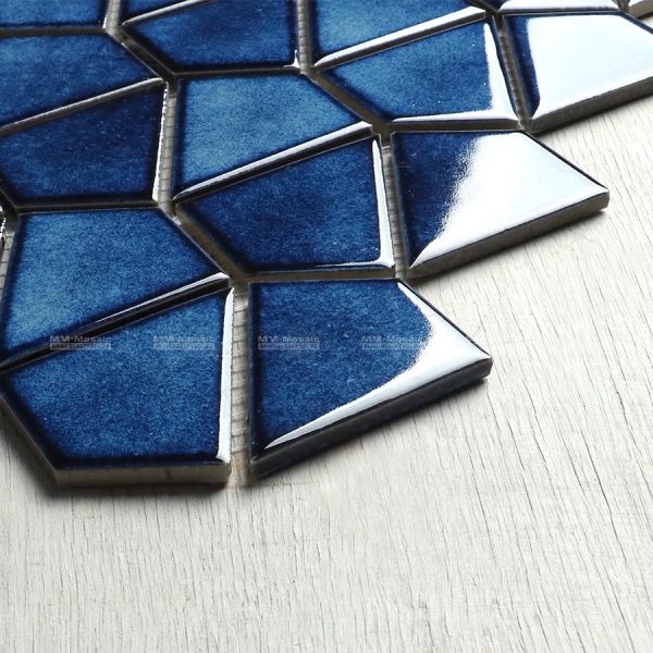 2020 New Trend Classic Blue Crystal Glazed Porcelain Irregular Diamond Shape Wall Mosaic Tiles For Bathroom Shower Renovation