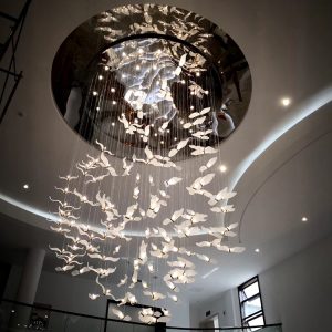 Contemporary hotel decoration glass and stainless steel luxury ceiling birdcage chandelier