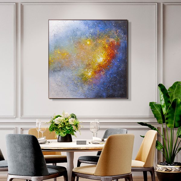 relief handmade colorful abstract starry sky canvas art oil painting by knife