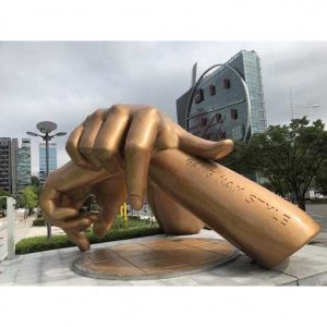large art abstract two hands bronze statue outdoor statue
