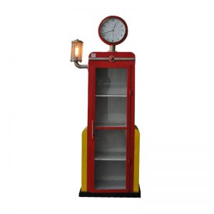 1.73m Antique Gas Pump Model Metal Craft Vintage Floor-standing Clock-style Iron Bookcase Office Home Bar Decorative Ornaments