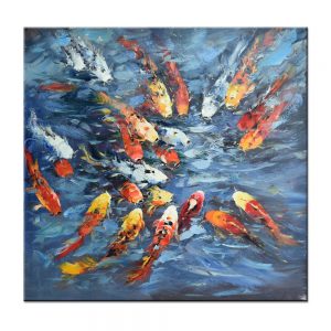 Lrage Handmade contemporary Art Colorful Abstract Japanese Koi Fish Oil Painting