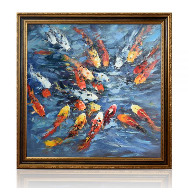 Lrage Handmade contemporary Art Colorful Abstract Japanese Koi Fish Oil Painting