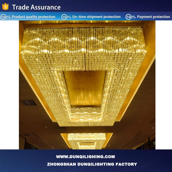 Contemporary Rectangle Ceiling Chandelier Big Crystal Flush Mounted Lighting Lamp For Hotel Lobby Banquet Hall