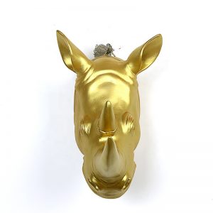China supplier Yayun made gold resin rhino wall decoration animal head