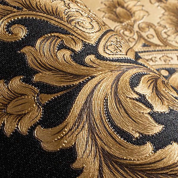 High Grade Black Gold Luxury Embossed Texture Metallic 3D Damask Wallpaper Roll Vinyl PVC Wall Paper