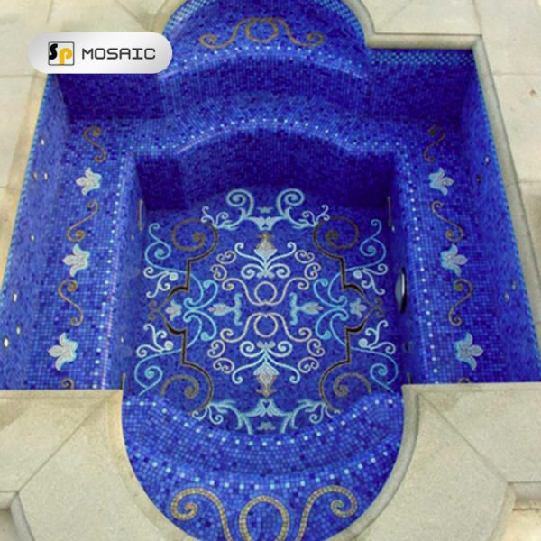 Blue Swimming Pool Project Customized Blue Tone Handmade Glass Mural Mosaic Art Tiles With Flower Pattern