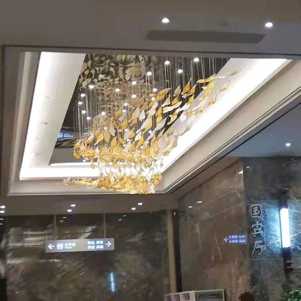 Big artistic glass fish contemporary chandelier for hotel corridor lounge hall modern lighting