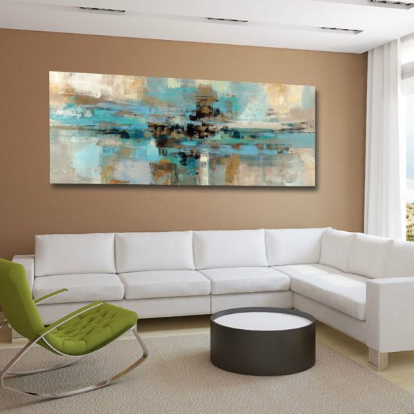 Teal Blue Abstract Art Painting Modern Living Room Wall Decor