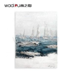 Home decoration fine artwork wholesale abstract posters seaboat handpainted wall hand canvas painting sea for kitchen