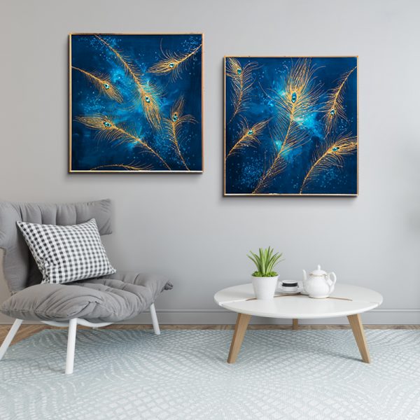 3d handmade peacock feather wall art painting for home wall decoration