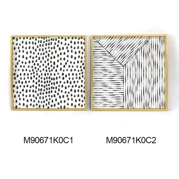 IVYDECO Modern Wood Framed Natural Fiber Handmade Paper Abstract Point line Printing Framed geometric Wall art