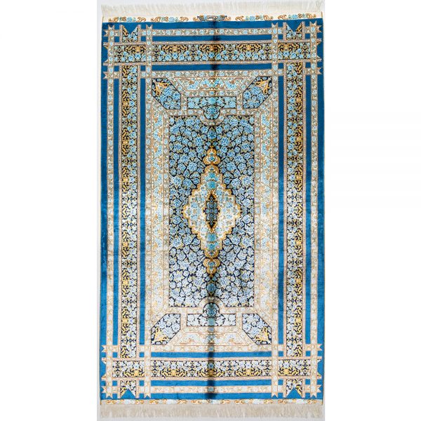 home decor Persian hand knotted silk Area Rug, Bright Blue color Handmade silk carpet/