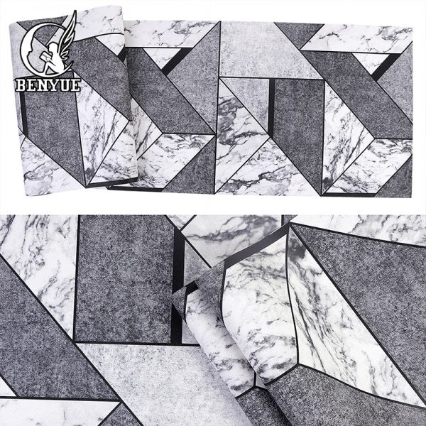 High quality 3d wall paper backed contrast color marble geometry vinyl wallpaper