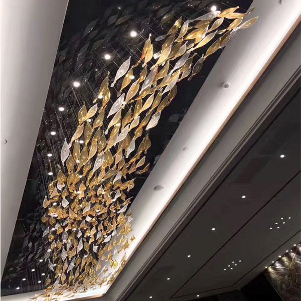 Big artistic glass fish contemporary chandelier for hotel corridor lounge hall modern lighting
