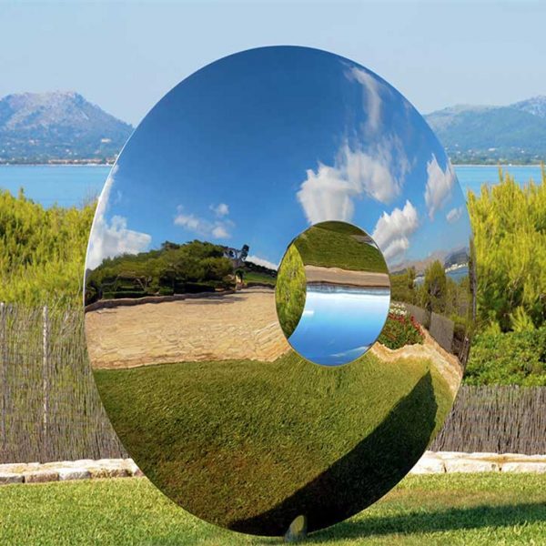 High Polished Art Modern Abstract Life Size Stainless Steel Circle Statue