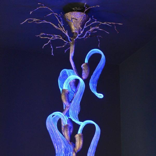 Contemporary large Glass Blue maple leaf copper lighting luxury long pendant lamp staircase G9 chandelier villa design