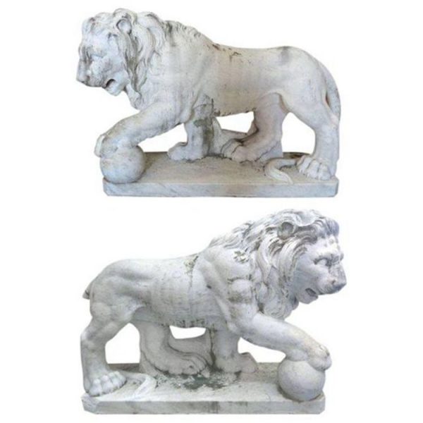 Hand Carved Decorative Marble White Lion Statue on Sale
