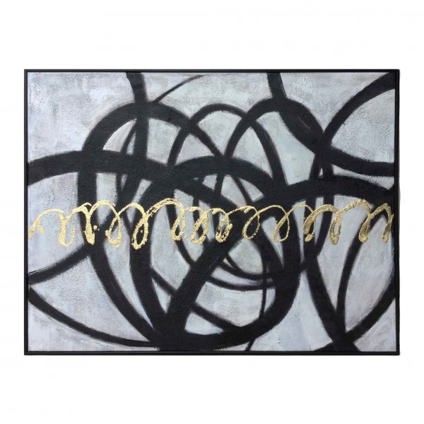 100% Handmade Abstract Black Line Oil Painting On Canvas