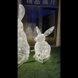Outdoor garden art decoration metal crafts stainless steel rabbit sculpture with led lights